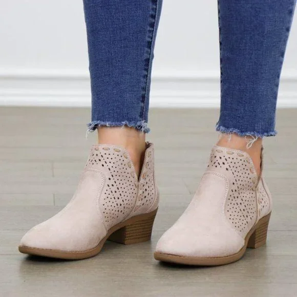 Dusty Rose Perforated Cut Suede Ankle Booties - Picture 7 of 7